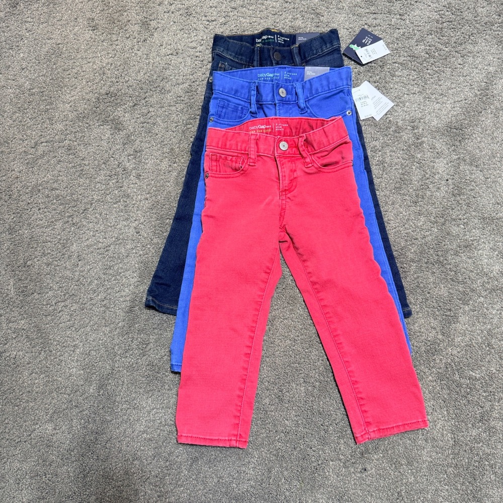 Baby Gap 1969 Slim Leg Jeans Pants Lot of 3 Blue Pink Indigo NWT 3 Years
